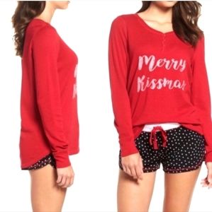 PJ Salvage Merry Kissmas Waffle Long Sleeve Boxer Shorts&Shirt Pj Set (Size 2X)